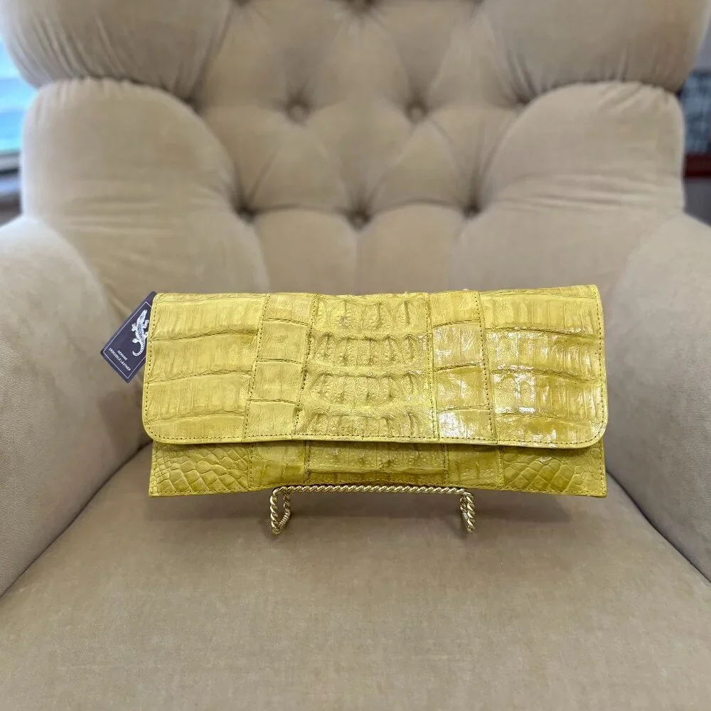 NEW Auth BYRON NEW YORK Genuine Crocodile Slim Flap Clutch Bag...GORGEOUS! - Picture 2 of 6